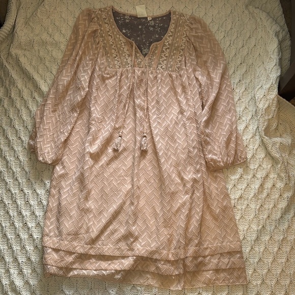 Anthropologie One September Elegant Pink Lace-Trimmed Dress SIZE L - Picture 5 of 13